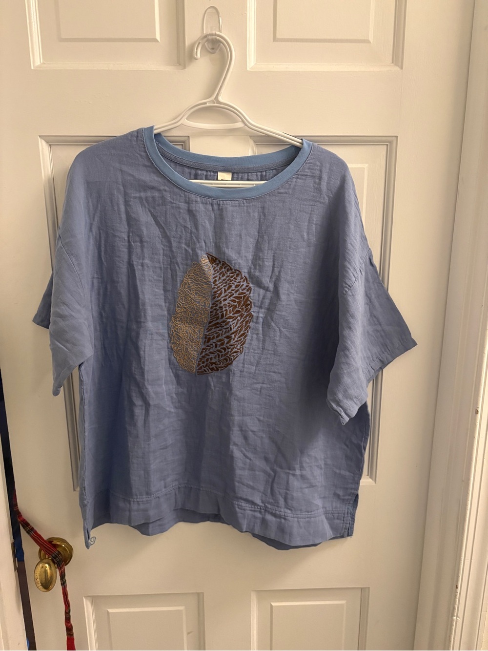 NWT Cotton Light Blue Embroidered Short-Sleeve Women’s Blouse